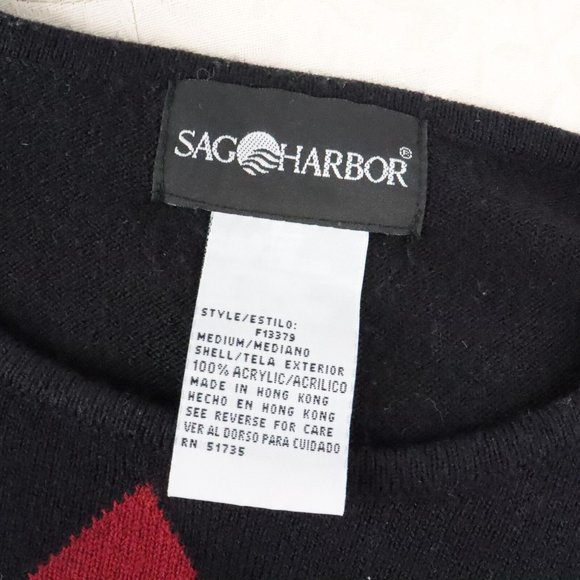 Sag Harbor Women's M Vintage Black Argyle Diamond Short Sleeve Acrylic Sweater - Picture 6 of 6